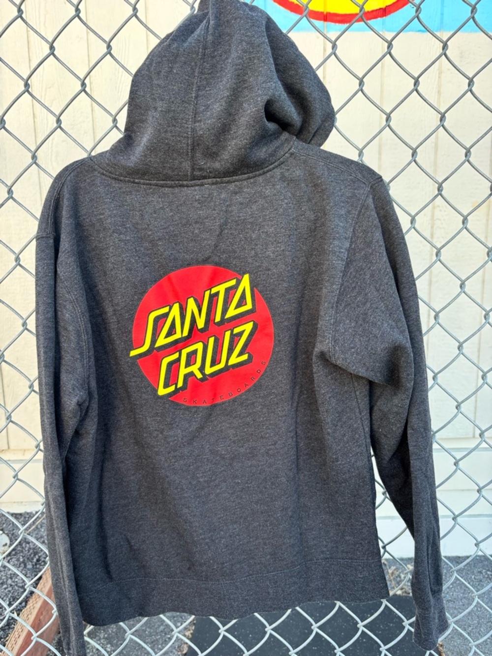 Santa Cruz Skateboards Charcoal Zip-Up Hoodie with Red and Yellow Logo